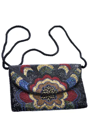 Colorful Vintage Art Deco Inspired Beaded Handbag with Shoulder Strap