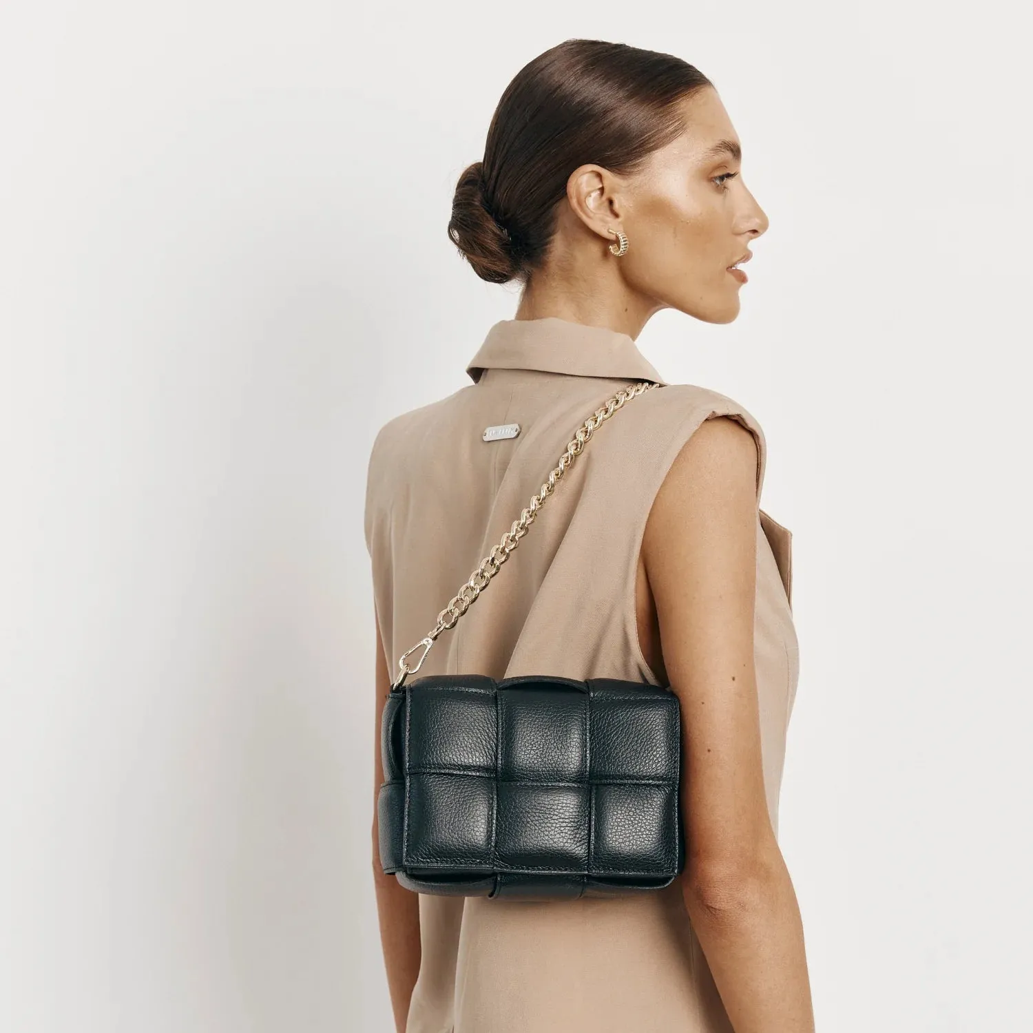 Margot Leather Woven Bag - Black